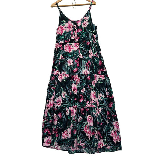 Katies Black Tropical Floral Maxi Dress - Size 14