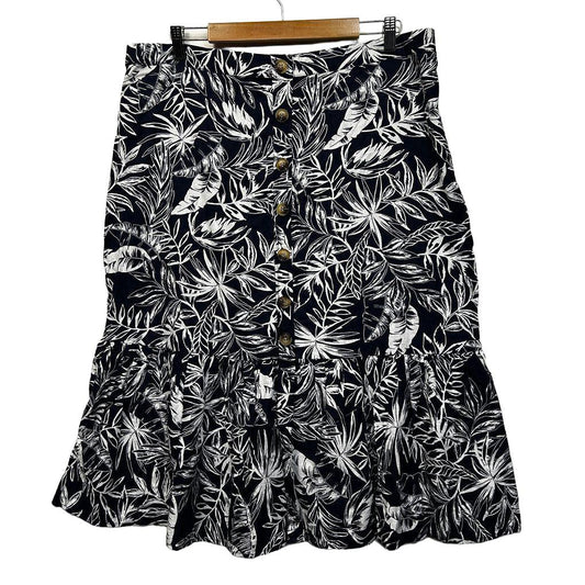 Katies Black White Leaf Plus Size Skirt - Size 18