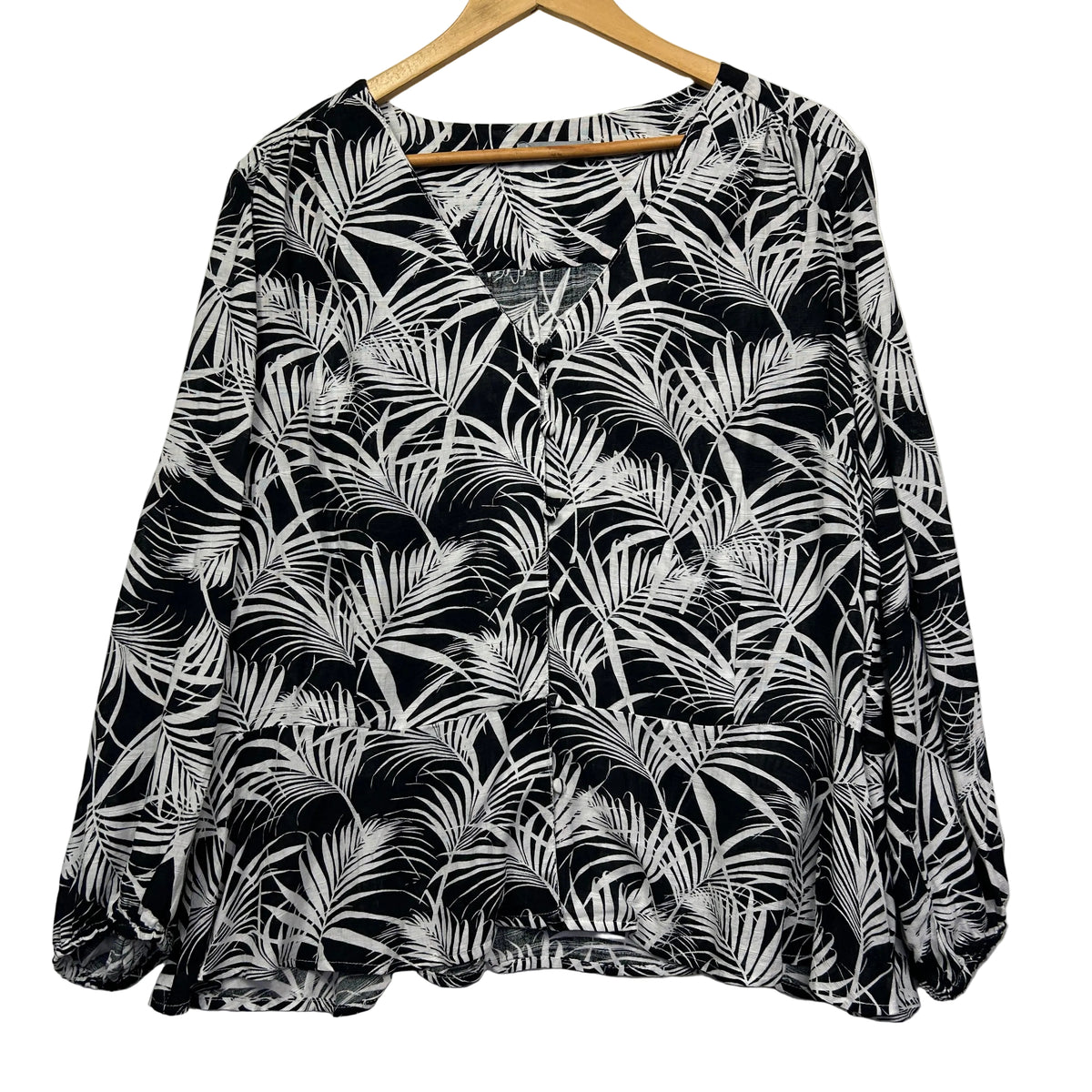 Katies Black White Palm Print Plus Size Top - Size 18