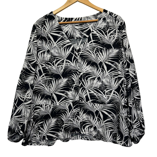 Katies Black White Palm Print Plus Size Top - Size 18