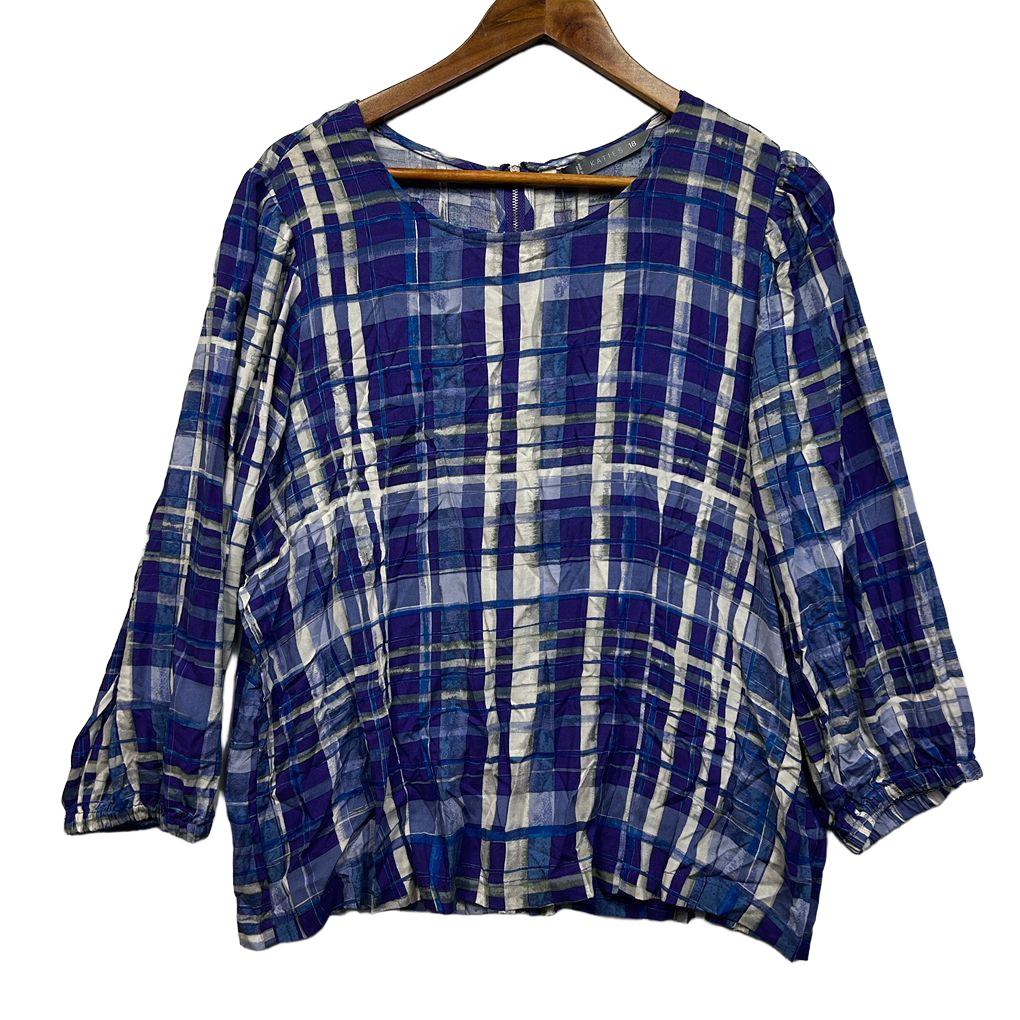 Katies Blue Check Top - Size 18