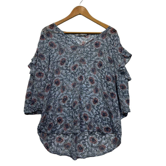 Katies Blue Floral Polyester Sheer Top - Size 16