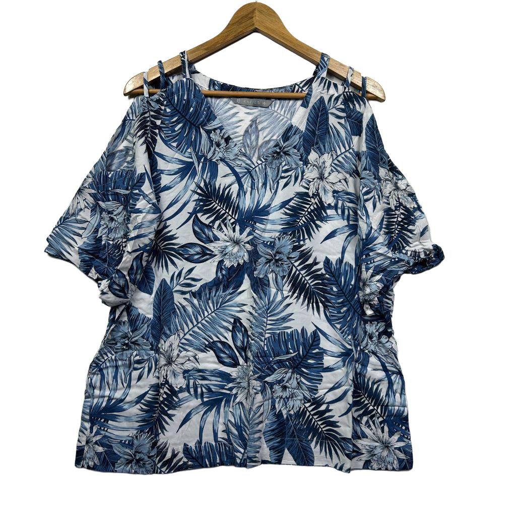 Katies Blue Tropical Cold-Shoulder Top - Size 16