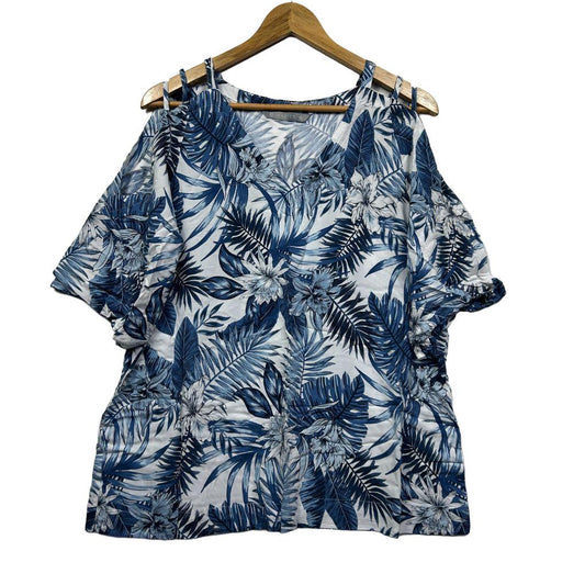 Katies Blue Tropical Cold-Shoulder Top - Size 16