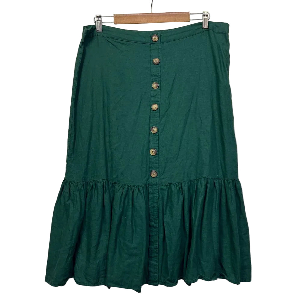 Katies Green Linen Tiered Midi Skirt - Size 14