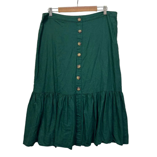 Katies Green Linen Tiered Midi Skirt - Size 14