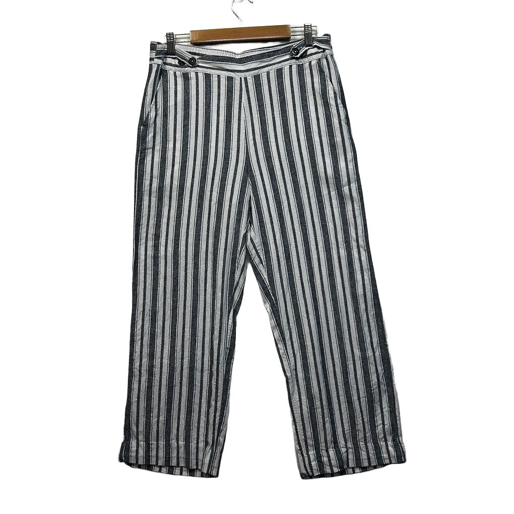 Katies Navy Striped Linen Pants - Size 14