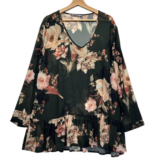 Katies Olive Floral Sheer Top - Size 20