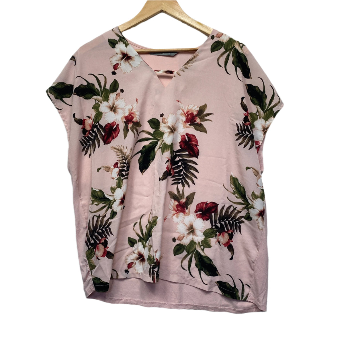 Katies Pink Floral Short Sleeve Top - Size L/14