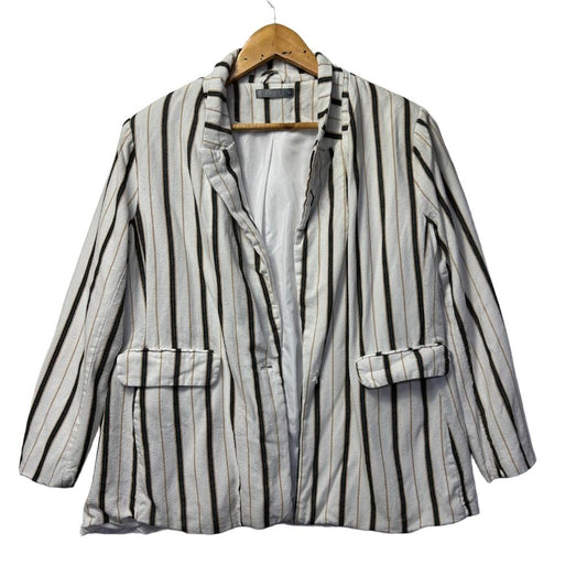 Katies Striped Linen Jacket - Size 18 (fault no button)
