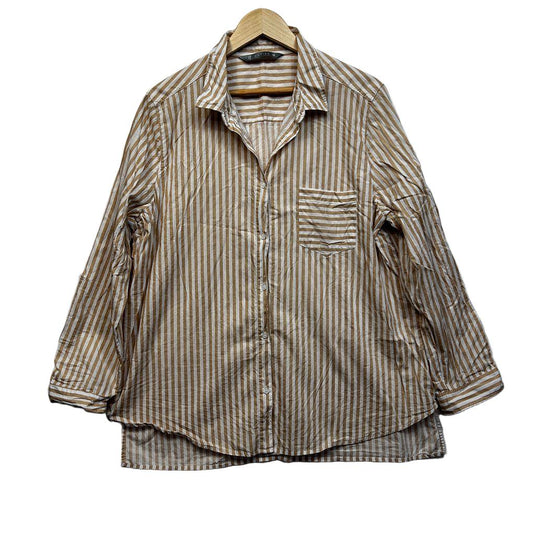 Katies Tan Striped Plus Size Cotton Shirt - Size 18