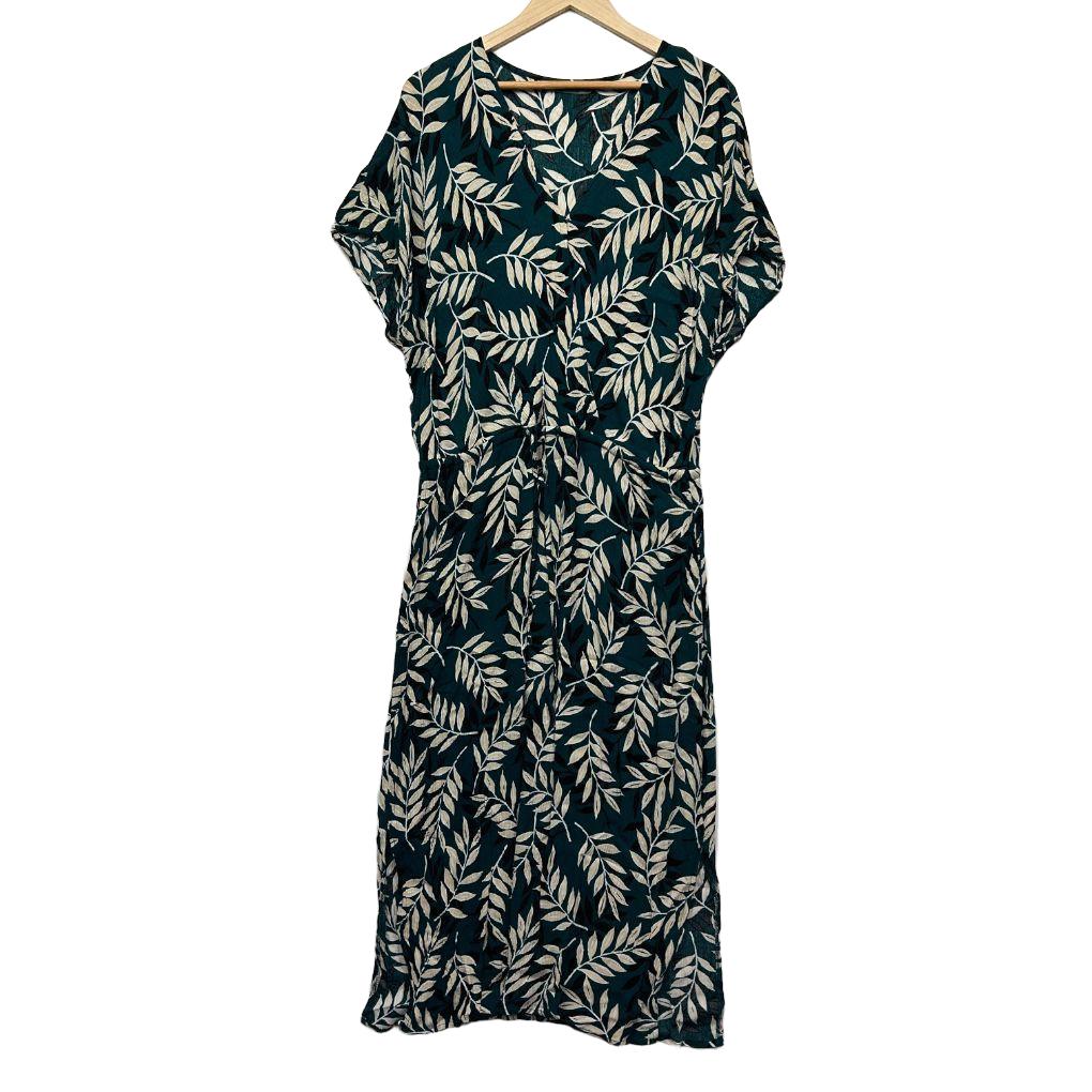 Katies Teal White Leaf Print Maxi Dress - Size 14