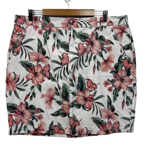Katies White Floral Cotton Skirt - Size 18