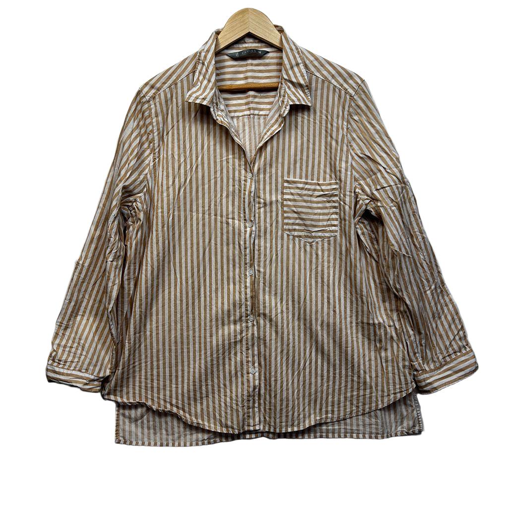 Katies Tan Striped Cotton Shirt - Size 18