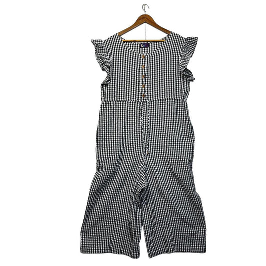 Keshet Black & White Gingham Cotton Jumpsuit - Size L/XL