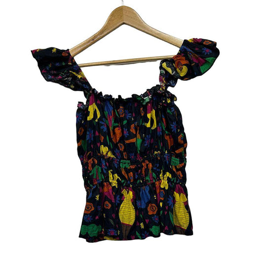 Keshet Cotton Sleeveless Ruffle Boho Blouse Top - Size L/XL