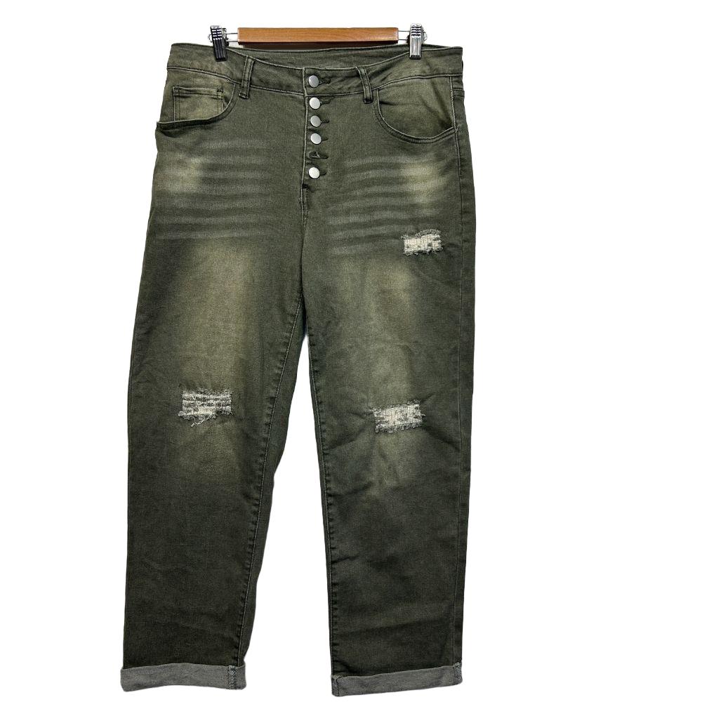 Khaki Distressed Jeans - Size 16
