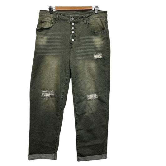 Khaki Distressed Jeans - Size 16