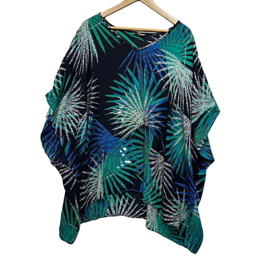 Khoko Green Palm Print Kaftan Top - Size 24/26