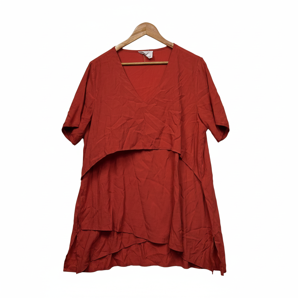 La Moda Plus Rust Short Sleeve Tunic Top - Size Large