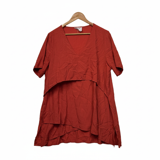 La Moda Plus Rust Short Sleeve Tunic Top - Size Large