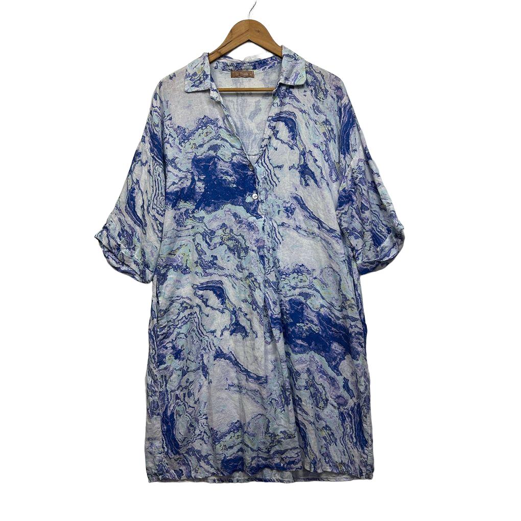 La Strada Blue Linen Dress - Size XL