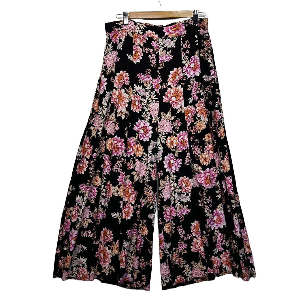 Label of Love Black Floral Wide Leg Pants - Size XL