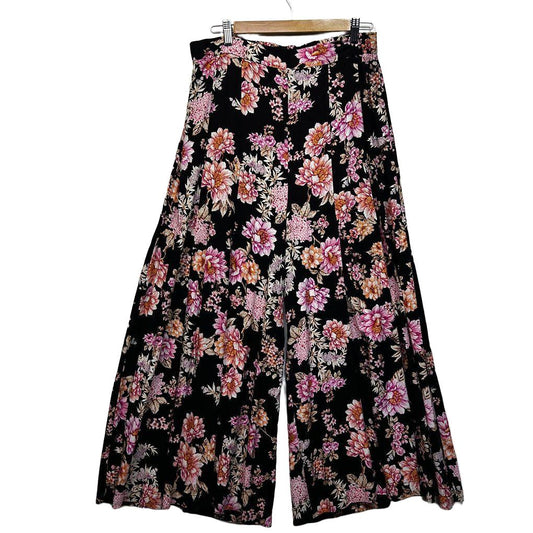 Label of Love Black Floral Wide Leg Pants - Size XL