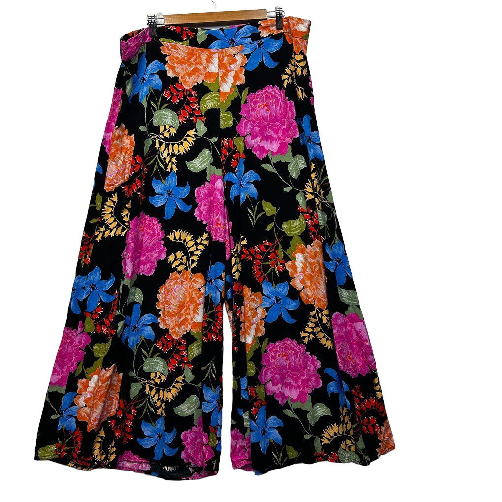 Label of Love Black Floral Wide Leg Plus Size Pants - Size 20