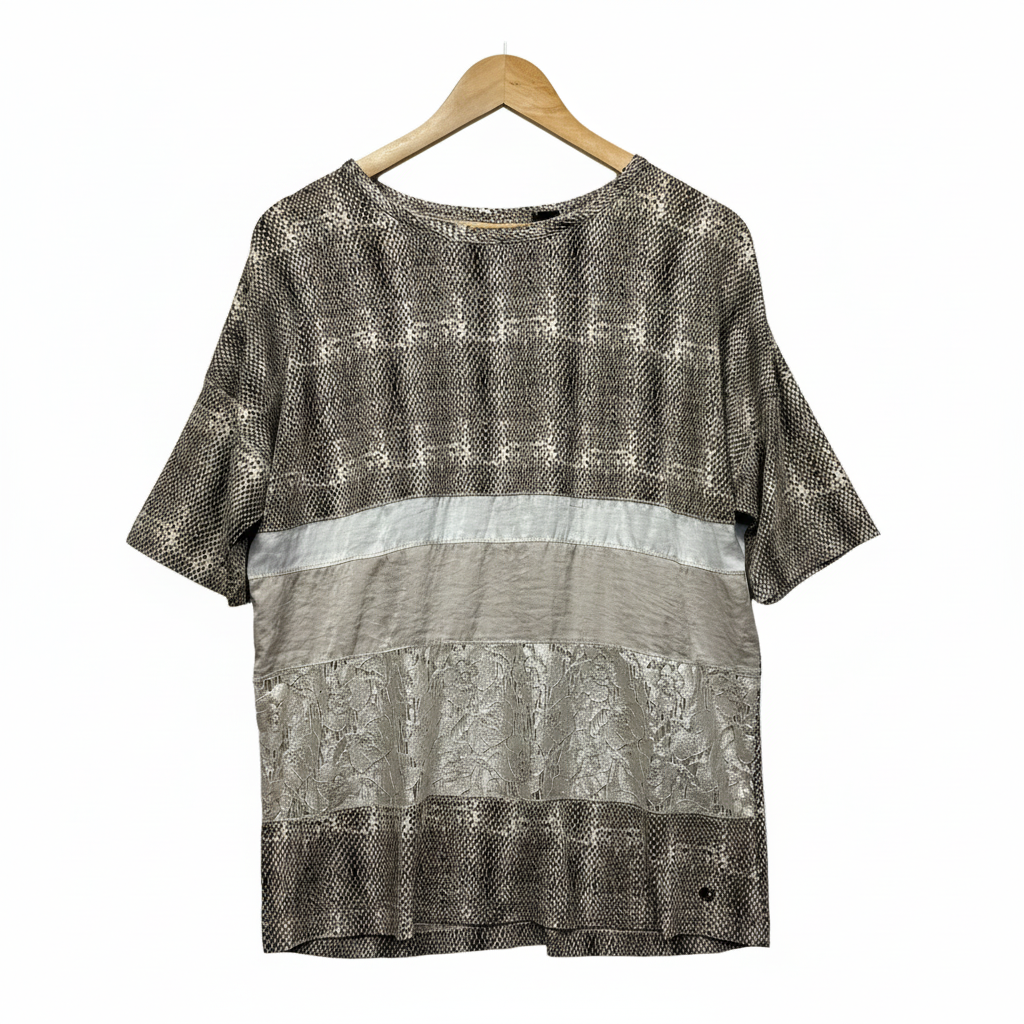 Le Comte Beige Animal Print Top - Size 14