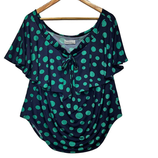 Leina & Fleur Collective Navy Green Polka Dot Top - Size 16
