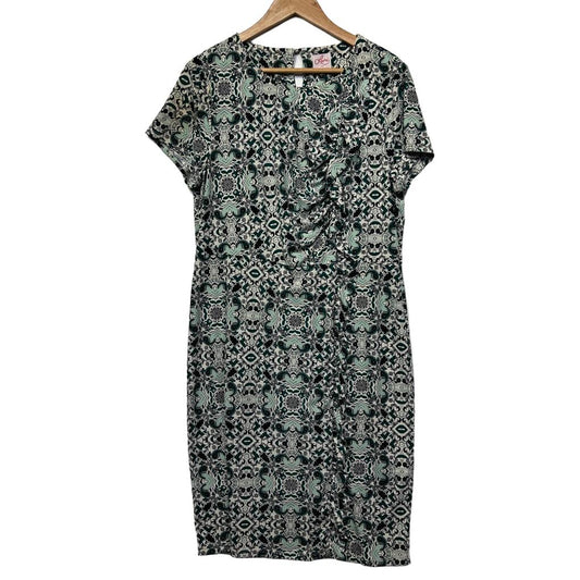 Leona Edmiston Green Geometric Print Dress - Size 16