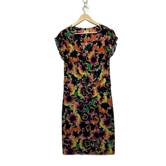 Leona Edmiston Multicoloured Floral Sheath Dress - Size 12