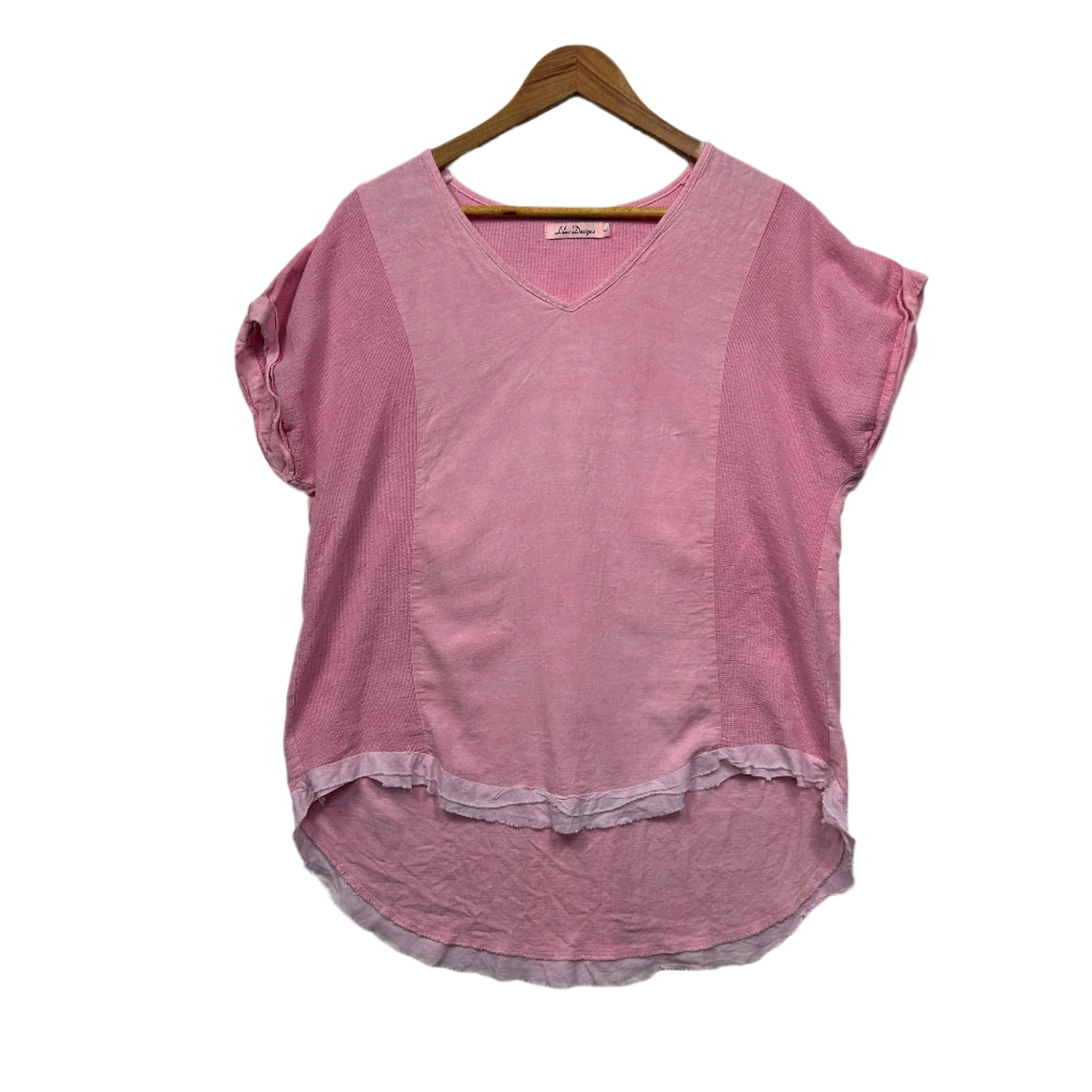 Lilac Designs Linen Blend Top Size 14 Large Pink Short Sleeve