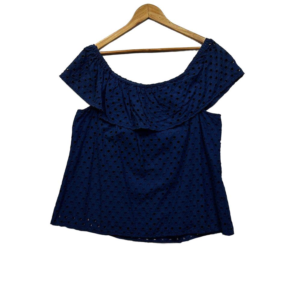 Lily Loves Navy Plus Size Cotton Off Shoulder Top - Size 18