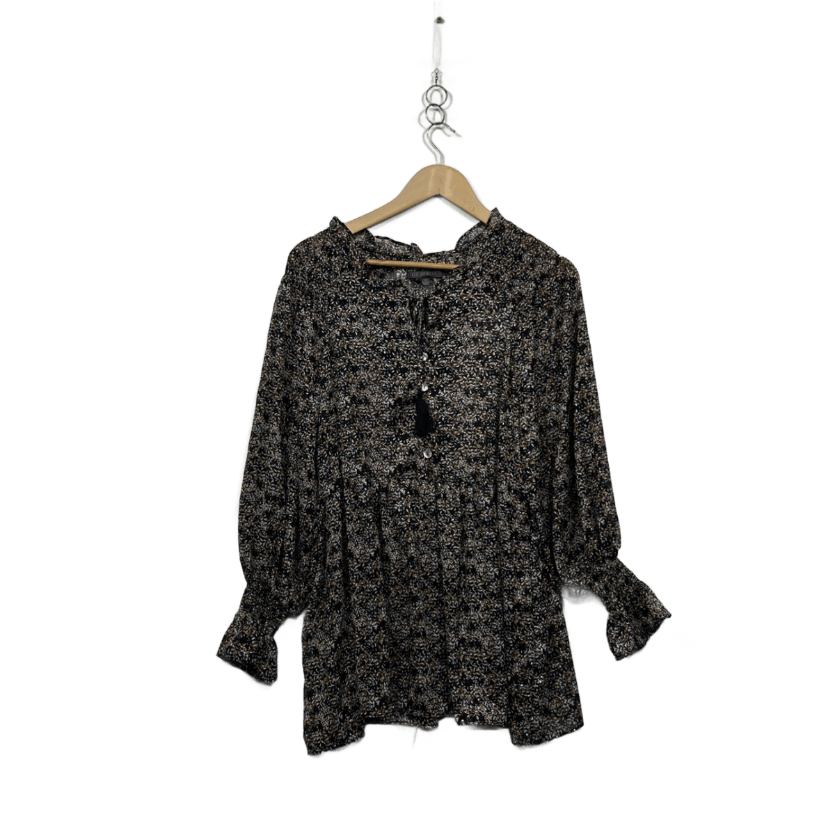 Liz Jordan Black Brown White Long Sleeve Blouse - Size 14
