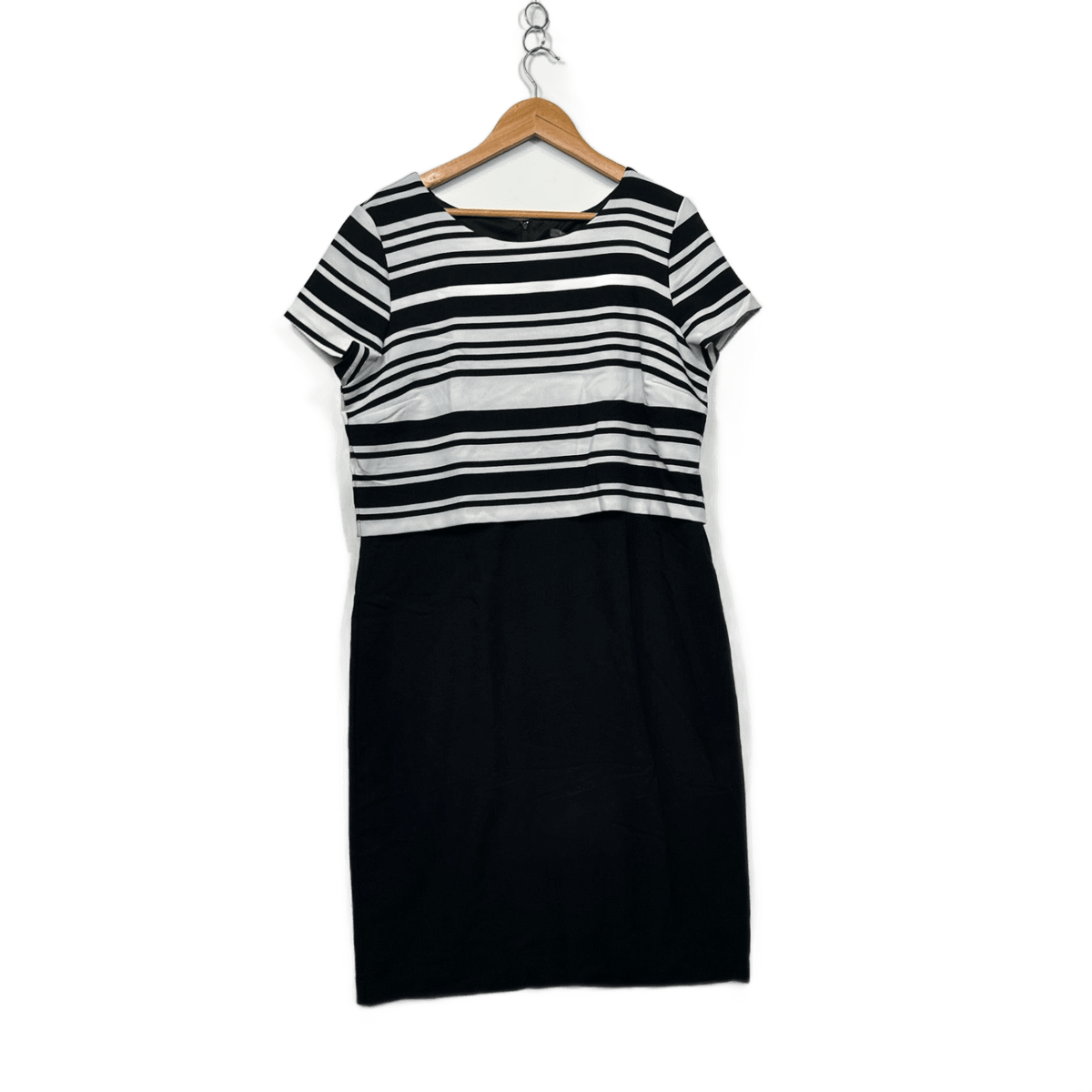 Liz Jordan Black White Knee Length Shift Dress - Size 16