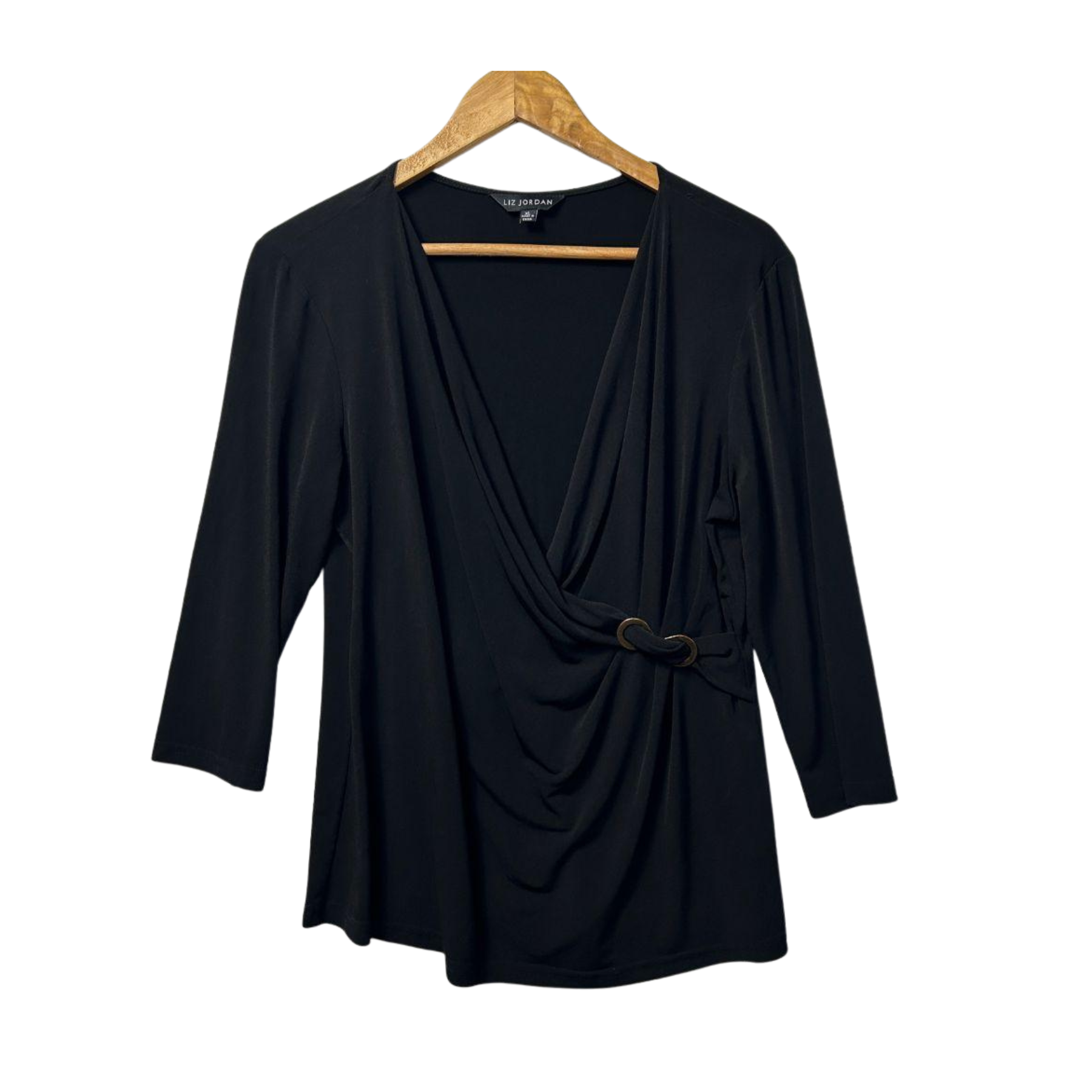 Liz Jordan Black Wrap Top - Size XL