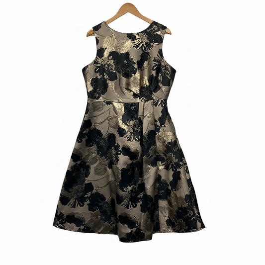 Liz Jordan Black and Gold Brocade Evening Cocktail Dress - Size 14