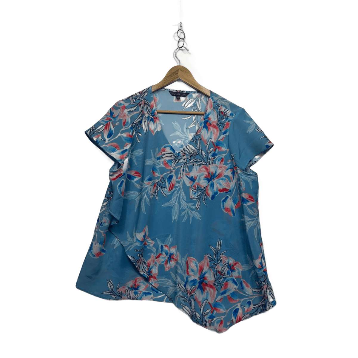 Liz Jordan Blue Pink Floral Layered Top - Size 16