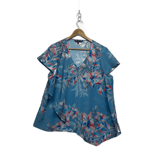 Liz Jordan Blue Pink Floral Layered Top - Size 16
