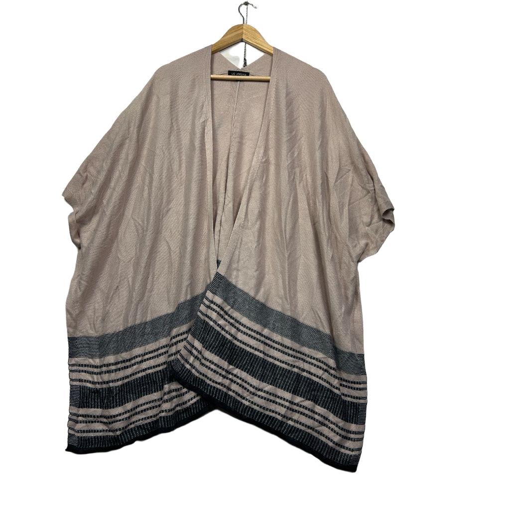 Liz Jordan Beige Stripe Border Knit Poncho Kimono - Size L/XL