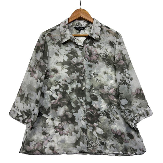 Liz Jordan Grey Floral Top - Size 16