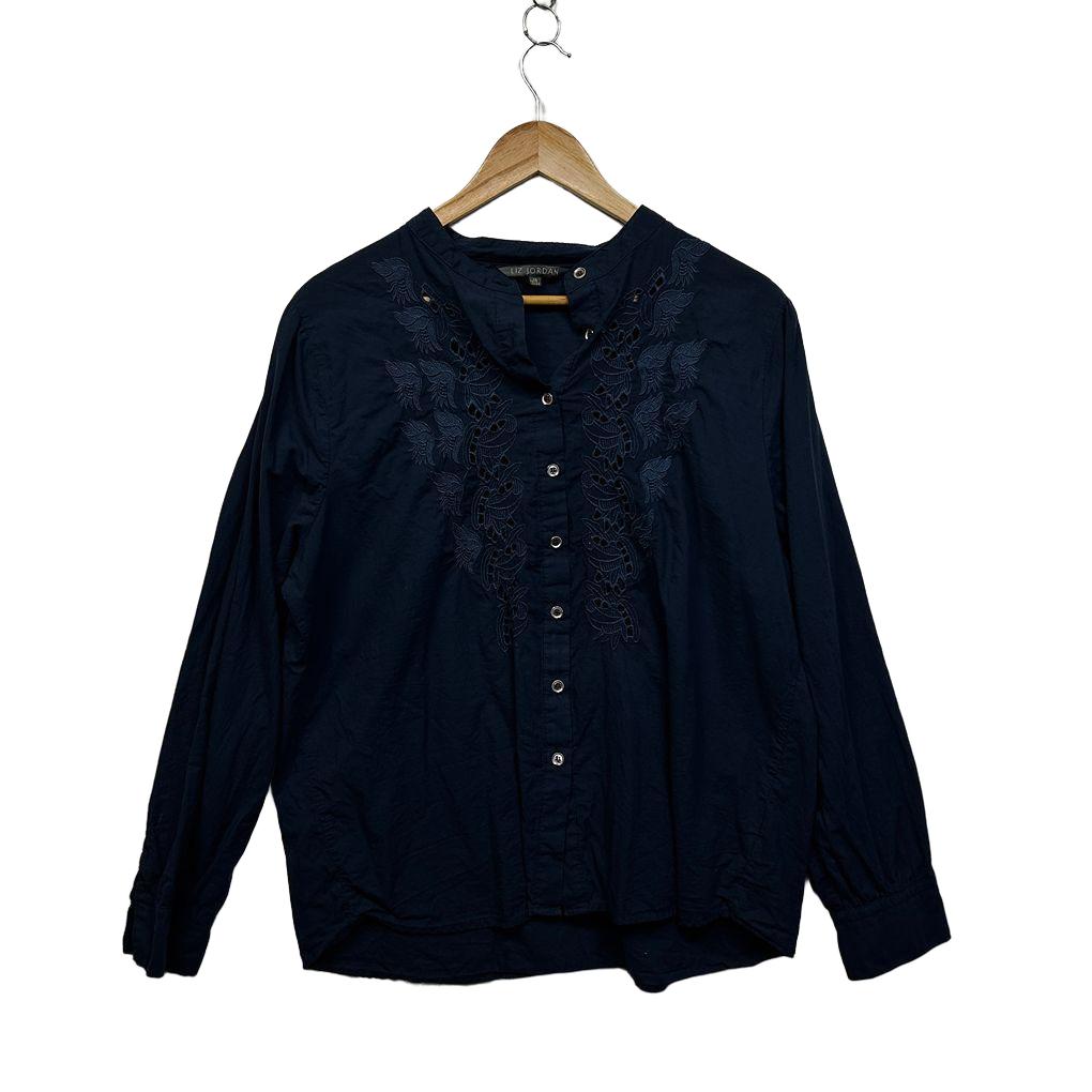 Liz Jordan Navy Cotton Embroidered Shirt - Size 14