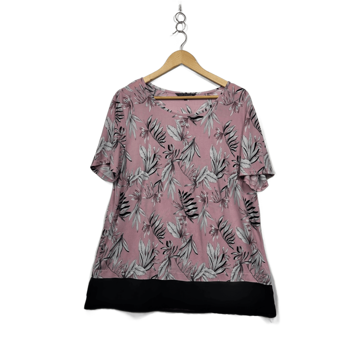 Liz Jordan Pink Black Floral Short Sleeve Blouse - Size XL