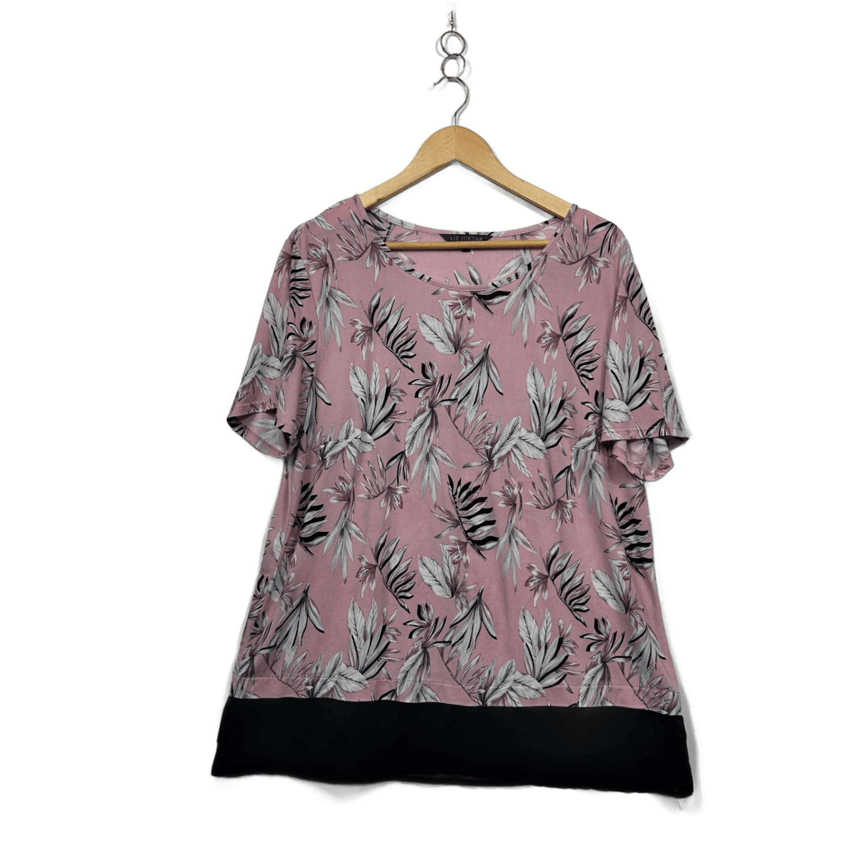 Liz Jordan Pink Black Floral Short Sleeve Top Blouse Size XL