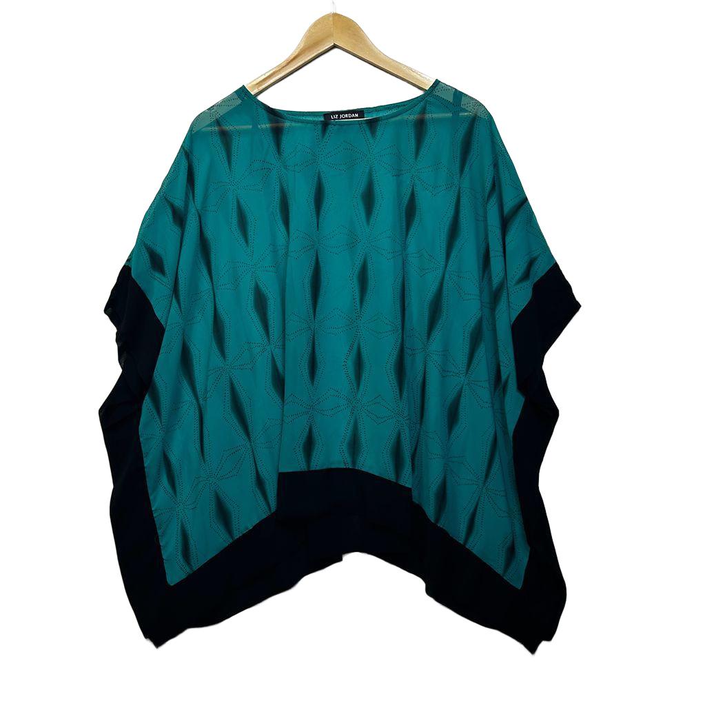 Liz Jordan Teal Sheer Kaftan Top - Size L/XL
