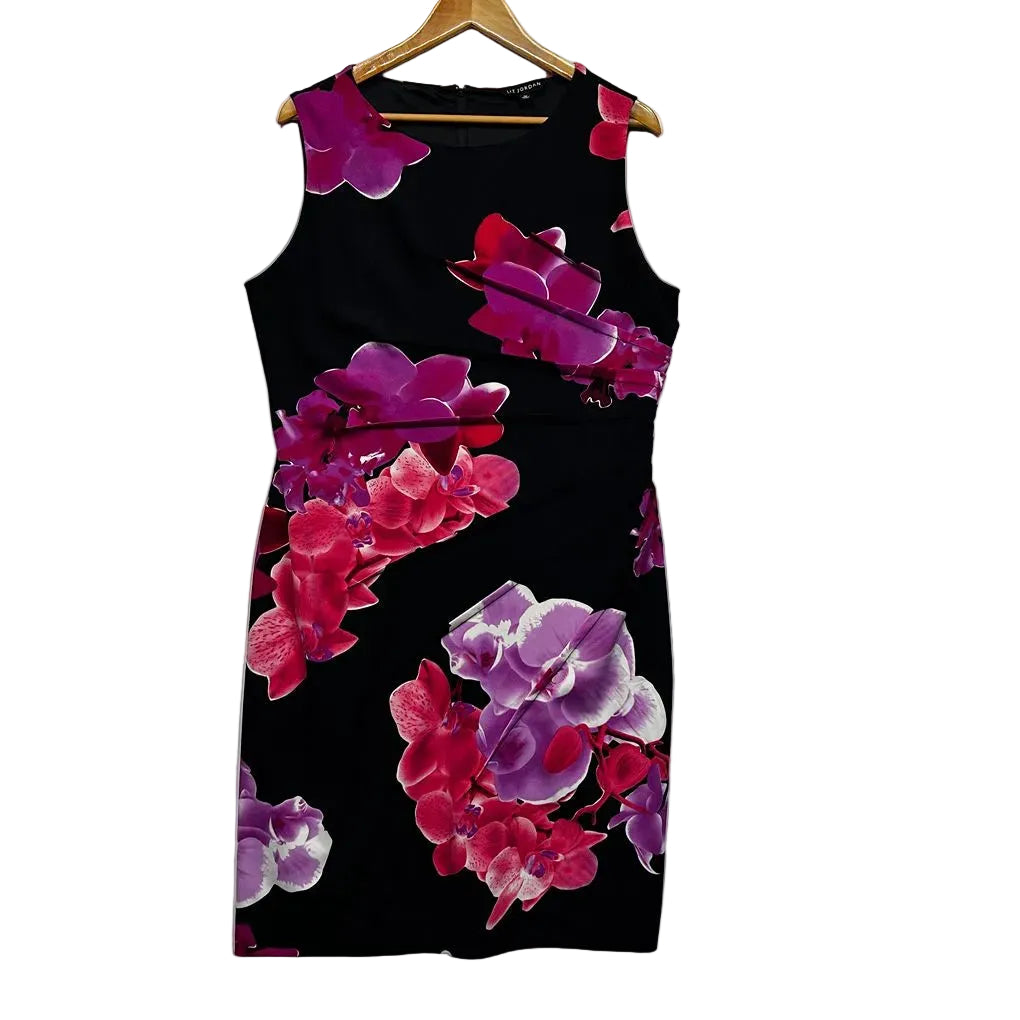 Liz Jordan Black Floral Sleeveless Dress - Size 18