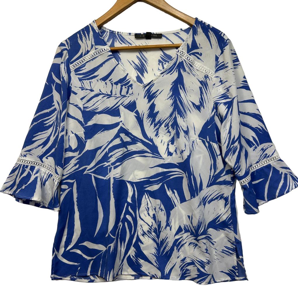 Liz Jordan Blue and White Top - Size 14