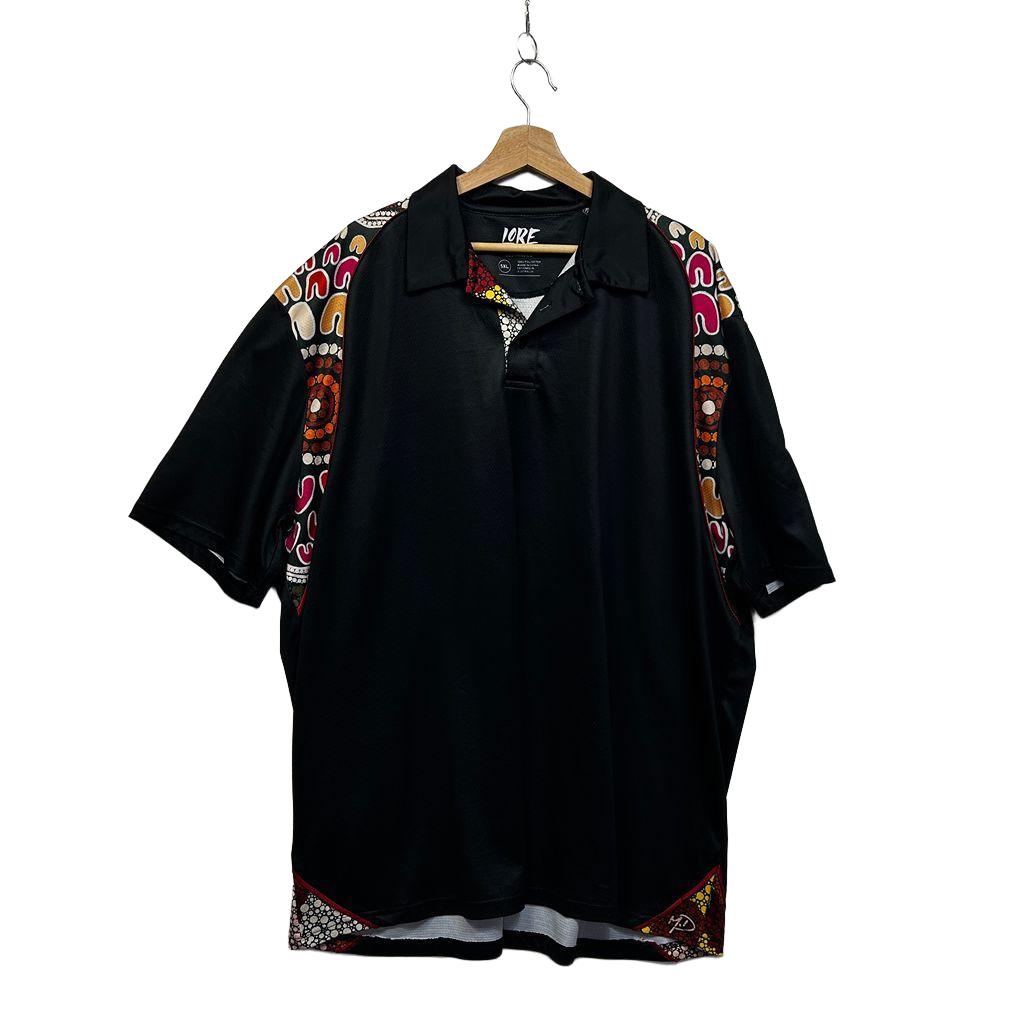 Lore Indigenous Print Black Plus Size Mens Polo Shirt - Size 5XL